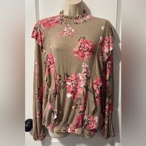 Maurices Pink and Tan Floral Blouse